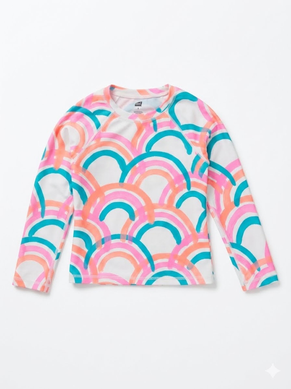 Tea Collection Kids Long Sleeve Rashguard - Pink Teal Coral Rainbow